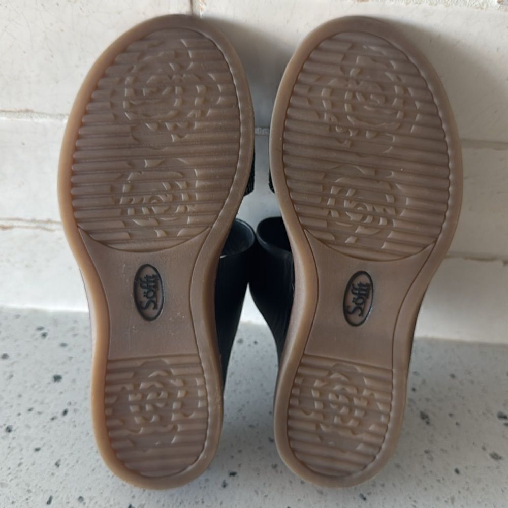 Sofft Braye Women’s Size 6 Black Leather Comfort Sandals Slip On Low Wedge Slide - Picture 8 of 12